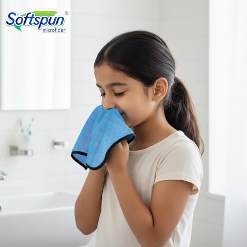 Image of SOFTSPUN Microfiber Baby Hand & Face Wipes 280 GSM 20x30 Cms, 4 Piece Towel Set, Sky Blue! Super Soft & Comfortable for Newborn Baby and Kids Quick Drying Ultra Absorbent in Small Size.