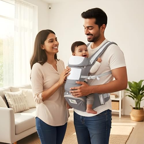 Image of 6 in 1 Baby Carrier with Hipseat | Adjustable Baby Carry Bag for 0 to 3 Year| Baby Carrying Bag for New Born to Toddler | Kangaroo Bag, Baby Holder Belt, Infant Carrier up to 15kg (Grey)