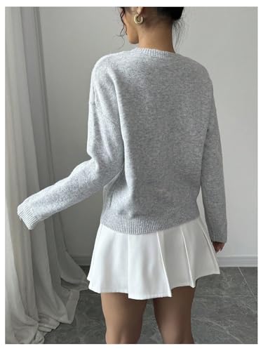 Verdusa Women's Ribbed Sweater Crew Neck Long Sleeve Floral Pullover Sweaters Loose Fit Knit Top2