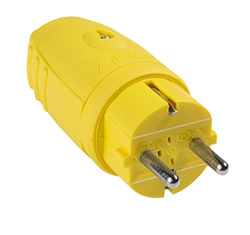 as - Schwabe Gummistecker Schutzkontaktstecker mit doppeltem Schutzkontakt, Leitungen bis max. 2,5mm² - für den Außenbereich geeignet, 230V, 16A, IP44, Gelb, Made in Germany, 62403