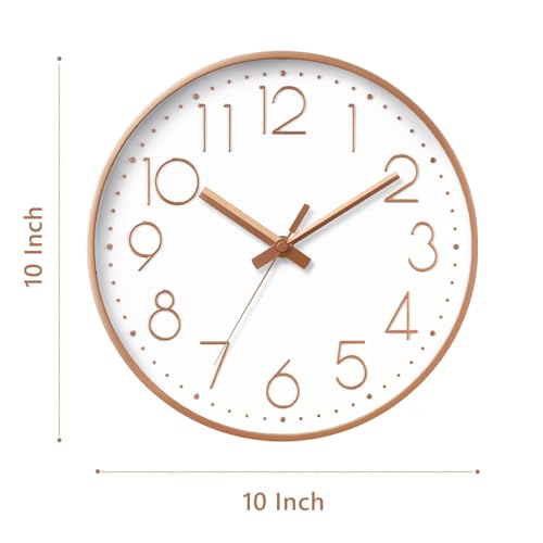 Image of DAXSMY Wall Clock 10 Inch Rose Gold Decorative, Battery Operated Silent