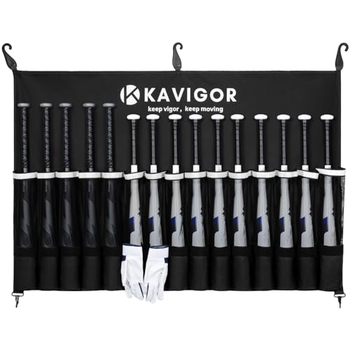 KAVIGOR 15-Bat Baseball/Softball Dugout Organizer - 900D Military-Grade Fabric & Reinforced Hooks Holds Bats/Gloves on Fence