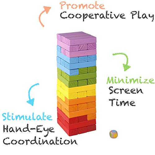 Pidoko Kids Wooden Stacking Building Blocks (49 Pcs) - Colorful Tumbling Blocks Board Games For Family Game Night - Montessori Toys Gifts, Includes Storage Bag #TOP2