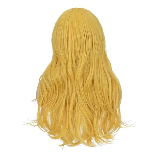 Image of S-noilite Yellow Wig with Bangs for Women 26 inch Long Wavy Cosplay Wig Heat Resistant Synthetic Hair Colorful Anime Costume Wig for Halloween Party