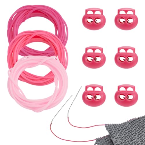 NBEADS Cordones para Sujetar Puntadas de 9 m, Tubo de Goma Hueco de 2mm para Tejer con Tapones de Aguja con Orificios de 5.5mm para Sujetar Puntadas, Pulseras, Collares Y Abalorios, Serie Rosa