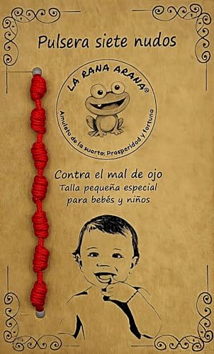 LA RANA ARANA® - Pulsera 7 chakras con siete nudos roja para bebés y niños -...