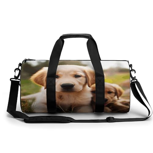 Cylindrical Gym Bag,Cute Golden Retriever Puppy Sports Gym Bag,Workout Bags,travel Weekender Bag,Duffle Travel Bag for Men Women
