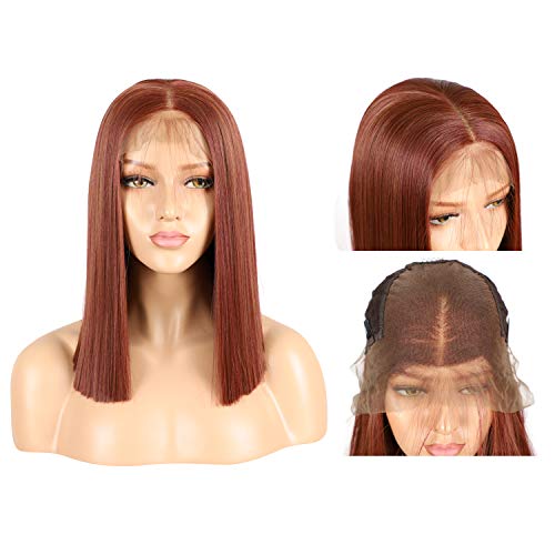 LVMIX Red Copper Wig 13×6 Deep Part Bob Lace Front Wigs 14'' Brown Mixed Heat Resisdent Natural Hair Hairline Straight Wigs for Women