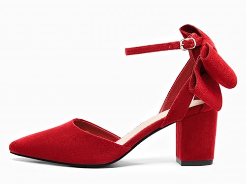 Image of Coutgo Women's Chunky Heels Ankle Strap Pointed Toe Pumps | Dress Shoes