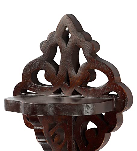 Image of Adan's Homes Shelf Wooden Wall Mounted Walnut Color 23 x 20 X 11 CM Pack of One French Country Style Elegantly Floral Hand Crafted for Home and Office Decor AHSLF28BR