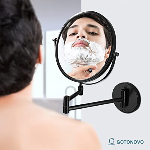 Gotonovo Wall Mounted Magnifying Mirror Pivoting Arm Double Sided Swivel Makeup Vanity Black Telescoping Handheld Mirror 8 Inch Magnification #TOP3