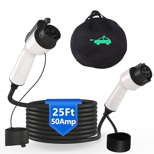 EV Charger Extension Cable, 50A 25ft SAE J1772 Extension Cord Compatible with 110V-240V Level 1/Level 2 EV Chargers for J1772 EVs/PHEVs,IP67 Waterproof Car Charger Extension Cable with Bag