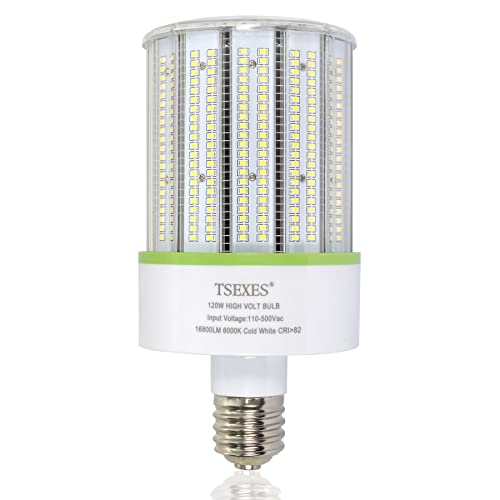 TSEXES 480V 347V LED Corn Cob Light Bulb 120W,E39 Mogul Base 5000K Daylight,Replacement for 600W HID (MH, HPS) AC110-500V