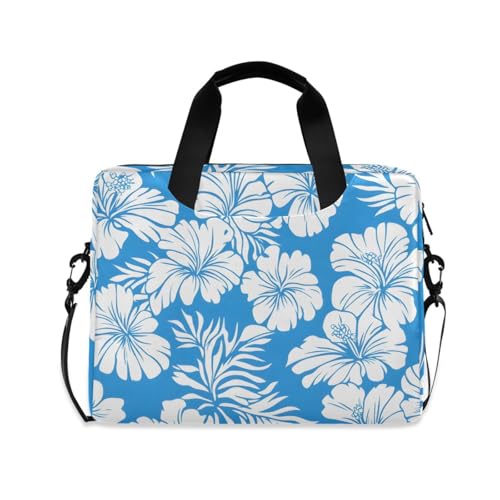 Maletín para portátil con estampado de flores hibisco azul blanco 13-15.6 pulg