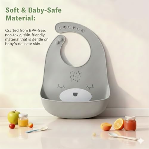 Image of SAFE-O-KID Premium Silicone Baby Bib - Lightweight, Foldable, Non-Toxic Bib with Spill-Proof, Adjustable, Soft, BPA Free Easy-to-Clean Feeding Bib for toddlers - Assorted