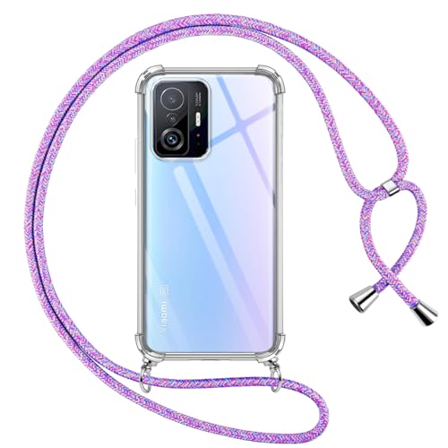 Cover per Xiaomi 11T Pro 5G con Cordino Trasparente Custodia con Laccio Tracolla Cellulare Girocollo Collana Protettiva per 11T 5G 6.67 Pollic 01 viola