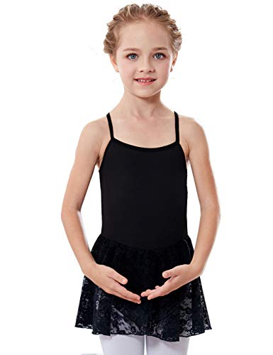 MdnMd Black Girls' Camisole Sleeve Lace Leotard Dress for Ballet Dance
