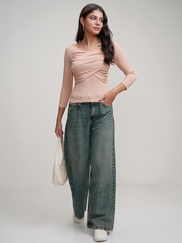 Image of Tokyo Talkies Women's Round Neck Full Sleeve Regular Top with Wrap Gather | Stylish & Comfortable | Perfect for Casual & Day Outings | Tops for Woman | Women Tops | Stylish Top