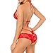 Womens Bridal Lingerie Lace Floral Babydoll Stretch Strappy Set with Cute Bowknot Mesh Thong Red