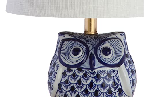 JONATHAN Y 16" Blue/White Ceramic Owl Mini Table Lamp for Bedroom or Office, Modern Farmhouse Nightstand Lamp with White Linen Shade, LED Bulb Included JYL3014A by JONATHAN Y - Image 6