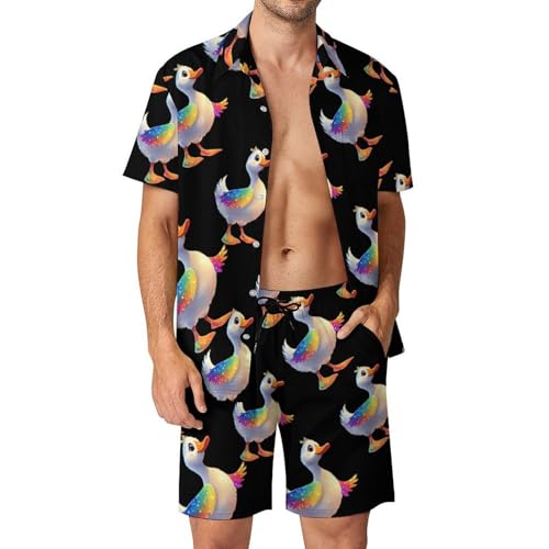 Conjunto de playa para hombre Duck: camisa y pantalones cortos con brillo para vacaciones