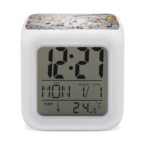 Despertador impreso decoración hogar con reloj digital LED multicolor de mesa 2
