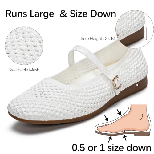 Image of Buyrew Women's Mary Jane Flats Breathable Mesh Square Toe Ballet Flats with Arch Support Washable Non Slip Casual Dress Shoes for Work Office