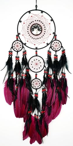 Large Dream Catchers, Boho Handmade Native Macrame Dream Catchers Wall Hanging for Bedroom Living Room Dorm Room Decor, Adults Wedding Party Decor, Festival Blessing Gift (Red & Black)