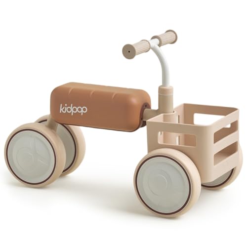 Kidpop Toast Baby Walker with Basket Balance Bike for 1 Year Old Boys Girls Push Rider with Detachable Seat for 10-36 Months 4 Wheels Toddler First Bike First Birthday Gifts (Beige)