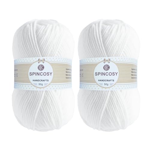 Image of 2 Pcs Crochet Yarn, Feels Soft 280 Yards Assorted Colors 4ply Acrylic Yarn,Yarn for Crochet & Hand Knitting (White)