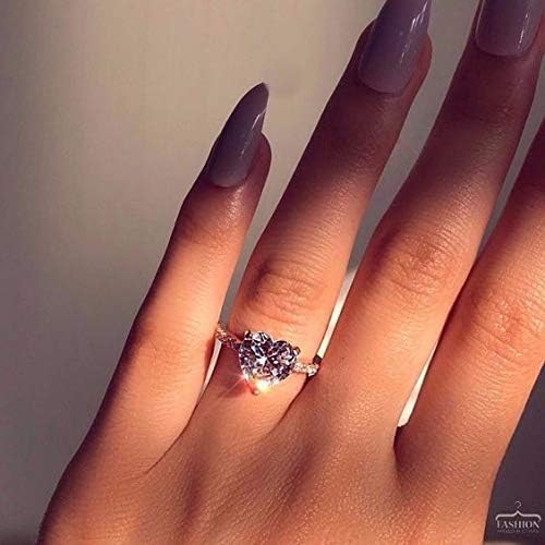 SUKKCCNO 925 Silver Love Heart Perfect Cutting 3ct CZ Engagement Rings for Women Cubic Zirconia Promise Halo Engagement Ring Solitaire Engagement Ring3
