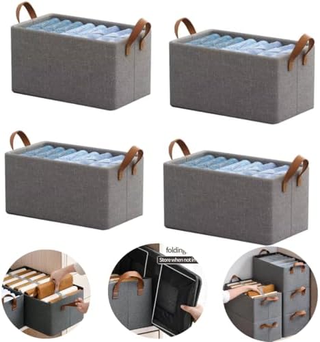 Genérico - Kit 4 Cestos Organizadores de Guarda-Roupa Reforçados Rígidos, C...