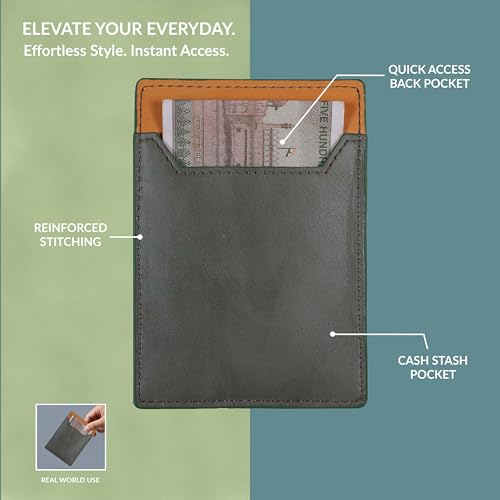 Image of Smith & Blake - Credit Card Holder Wallet for Men and Women -3 ATM Card Slots - Snap Button Pocket - Back Pocket - Green Premium Leatherette - Prospero