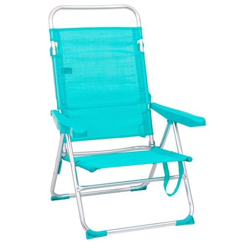 LOLAhome Silla de Playa Alta Plegable y reclinable de 4 Posiciones de Aluminio y textileno Aguamarina de 62x55x100 cm