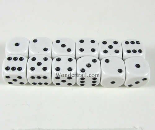 White Dice with Black Pips D6 12mm (1/2in) Pack of 12 Wondertrail WCX25801E12