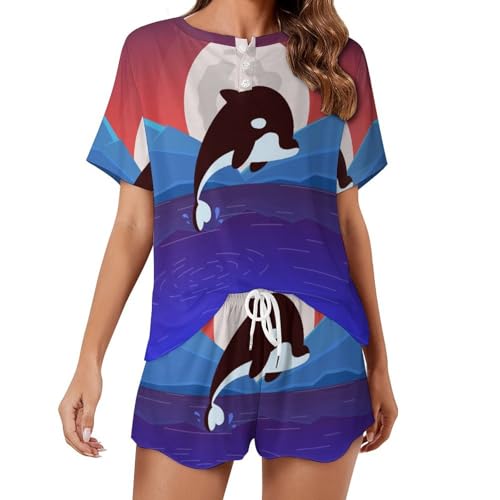 Pyjama femme manches courtes vêtement de nuit été sleepwear baleine