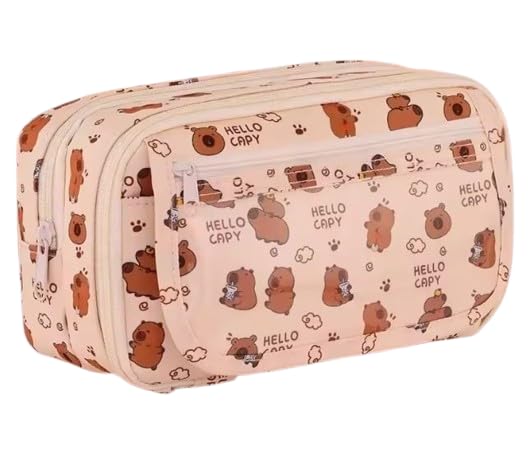 Estojo Capivara – Grande Capacidade – Organizador com Divisórias e Zíper Duplo – 3 Cores (MARROM)