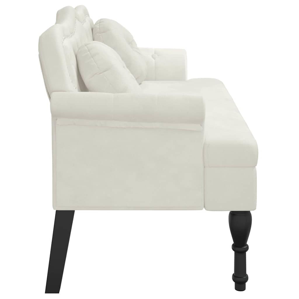 vidaXL Banc avec Coussins, Canapé avec Accoudoir et Dossier, Banquette avec Pieds en Bois, Siège de Salon Salle de Séjour, Crème Velours