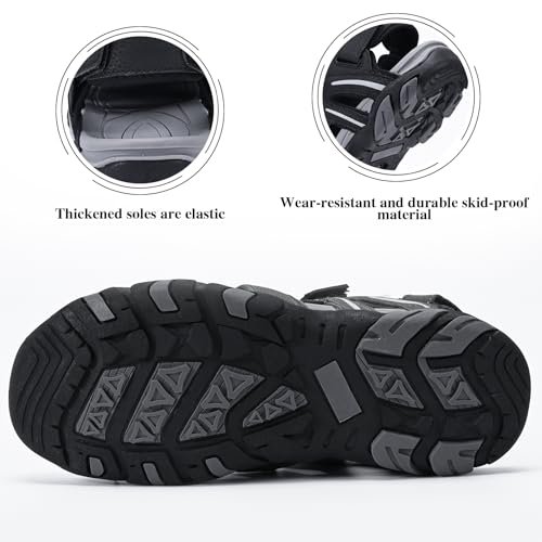 Image of Queday Mens Closed Toe Outdoor Hiking Sandals | Plantar Fasciitis, Thick EVA Cushion Midsole, 3 Adjustable Straps, Non-slip rubber outsole for daily walking recovery