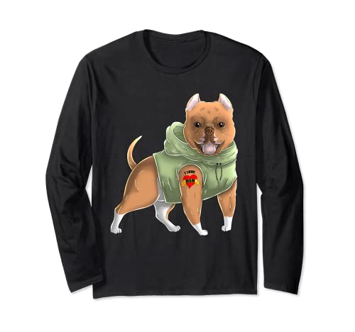 Pitbull I Love Mom Tattoo Dog Funny Mother's Day Gift Dog Manga Larga