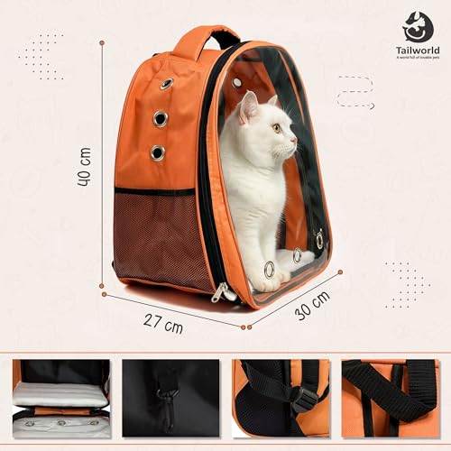 Image of Portable Pet Carrier Backpack for Cats & Small Dogs - Transparent Window, 9 Air Vents, Breathable Mesh, Built-in Safety Leash, Lightweight Travel Bag for Outdoor & Travel (Orange)