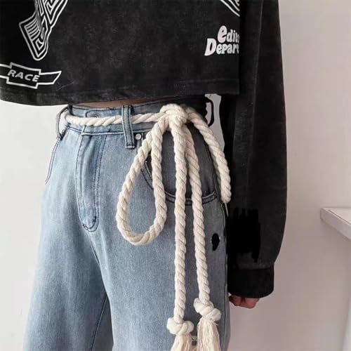 Unisex Braided Rope Belt Retro Waistband Waist Ornament for Jeans Casual Wear Cotton Linen Girdle2