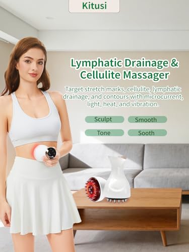 Lymphatic Drainage Massager & Anti Cellulite Massage Tool, for Legs, Arms & Belly, Body,Helps Reduce Stretch Marks & Cellulite,with SoothingPulse, Light Heat & Vibration (White)
