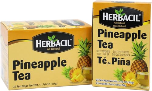 Image of Herbacil Pineapple Tea, Herbal Tea with Dehydrated Pineapple Fruit, Caffeine - Free, 10-Pack of 25 bags per box (50 Tea Bags)