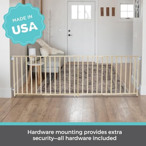 Toddleroo by North States Extra Wide Swing Wooden Gate, Fits 60″- 103″ Wide. Hardware Mount. Extra Wide Baby Gate, Child Gates for Wide Openings. Made in USA (27″ Tall, Sustainable Hardwood) Toddleroo by North States Extra Wide Swing Wooden Gate, Fits 60″- 103″ Wide. Hardware Mount. Extra Wide Baby Gate, Child Gates for Wide Openings. Made in USA (27″ Tall, Sustainable Hardwood)