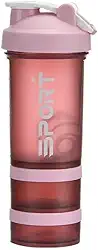 Coqueteleira para Academia com Misturador, 650 ml, Compartimentos para Suplementos, Antivazamento (Rosa)