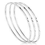 Lusofie 3Pcs 925 Sterling Silver Bangle Bracelet for Women, Elegant Shiny Star Cuff Bangle Bracelet for Mom, Wife on Valentine's Day, Mother's Day(2.51in)