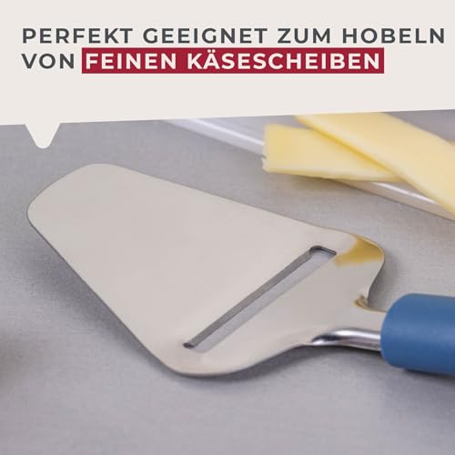 Fackelmann Käsehobel Essential – Edelstahlklinge für feine Käsescheiben, Ergonomischer Griff, Spülmaschinengeeignet, Rostfrei, Dunkelblau, Silber