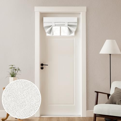 HOMEIDEAS 100% Linen Blackout French Door Curtains, 26 X 20 Inch, White
