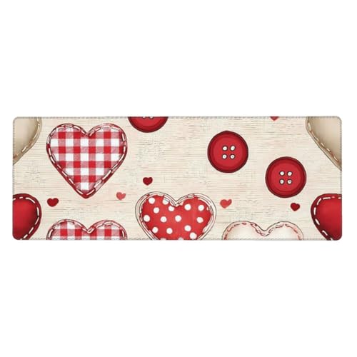 Tapis de souris de jeu antidérapant 80x30 cm à boutons cœur pour gamer
